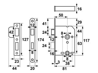 2x AXA Deurslot voor toilet/badkamer AXA, 7165, rvs, tl63-8