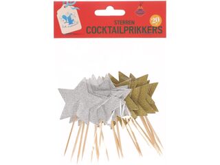 Ca. 48x Cocktail prikker sterren goud en zilver 9.5 cm hoog