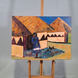 Acryl op doek, Maya Wildevuur, Afrikaans dorp