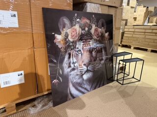 Schilderij gehard glas Tijger bloemenkrans Homebound