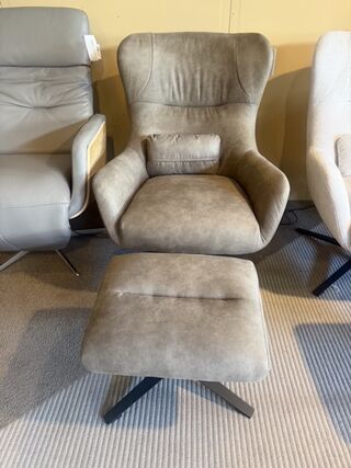 Fauteuil met voetenbank, relaxfauteuil AJ Living, stone