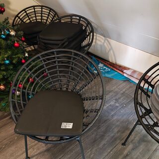 4x Loungestoelen met kussen, zwart