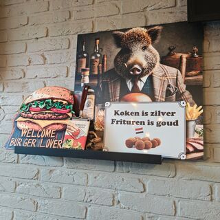 Reclameborden, hout, metaal