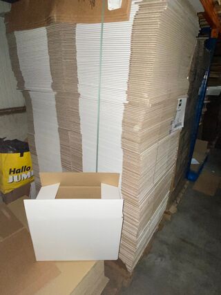 Ca. 220x Verzenddozen, dubbelgolf, wit, 48x23x35cm