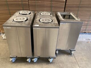 3x Borden en dienblad stapelaars, Mobile Cantaining
