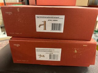 Thermostatische badmengkraan, 1x fonteinkraan, 1x zeepdispenser Regn