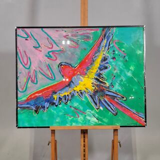 Acryl schilderij, Maya Wildevuur, Papagaai, 1994