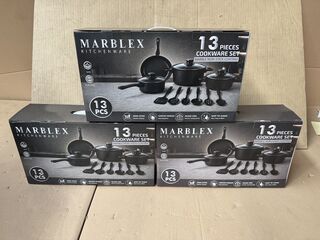 3x Pannenset, Marblex, 13-delig