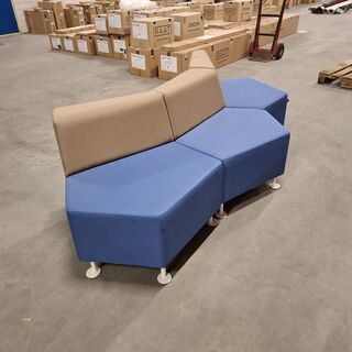 Modulaire zigzag-poef/bank, Ejot, Blauw / Taupe