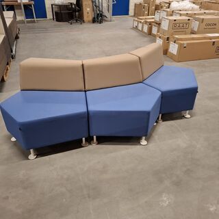 Modulaire zigzag-poef/bank, Ejot, Blauw / Taupe