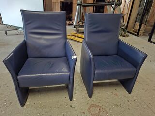 2x Lederen fauteuil blauw