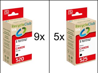 Ca. 14x Inktcartridges voor Canon PGi-520 en PGi-525, RecycleClub