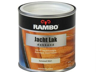 Ca. 12x Jachtlak dekkend hoogglans, Rambo, zuiverwit, 250 ml