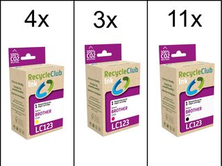 Ca. 18x Inktcartridges voor Brother LC-123, RecycleClub