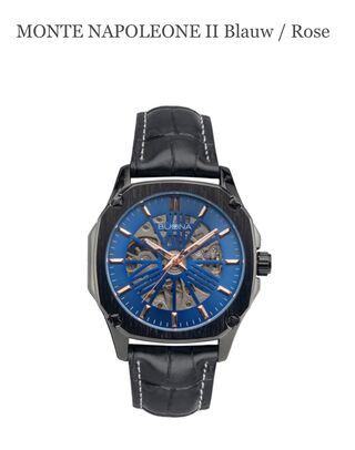 Buona Monte Napoleone II blauw/rose automatisch herenhorloge