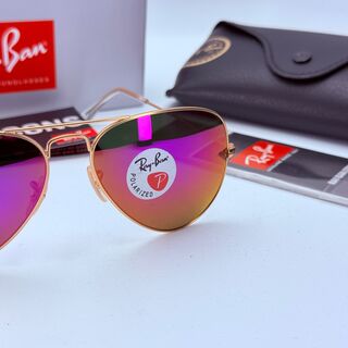 Rayban Zonnebril Aviator Large Metal matte gold violet polarized