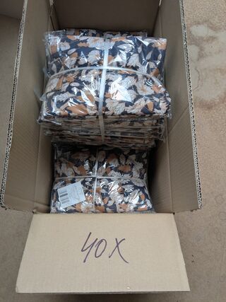 Ca. 40x Lunchtas bladeren motief, blauw / oranje / wit, 6,6 ltr