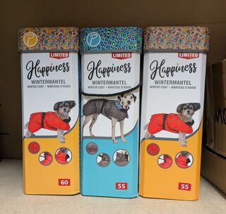 3x Winterjassen grote honden, rood en grijs, 55 en 60 cm