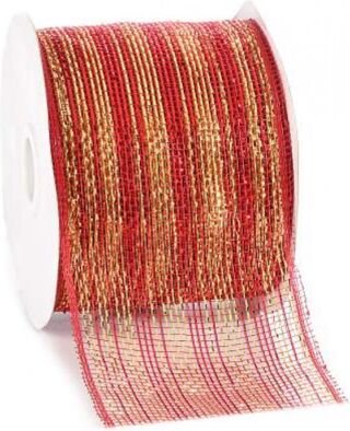 6x Juteband -jute lint – kerst, rood / goud, 10 cm x 18 mtr