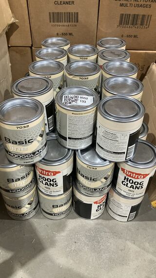 Ca. 53x Blikken hoogglans verf, Tintra, Basicline, 7032