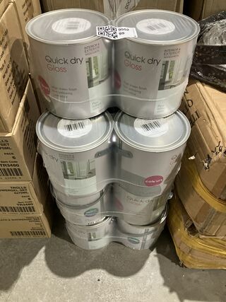 Ca. 20x Blikken verf  quick dry gloss, B&Q, wit