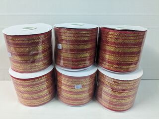 6x Juteband -jute lint – kerst, rood / goud, 10 cm x 18 mtr
