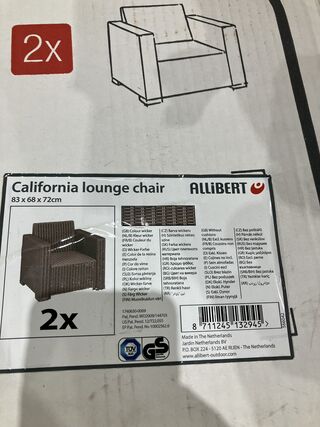 2x Loungestoelen, Allibert, California, cappucino