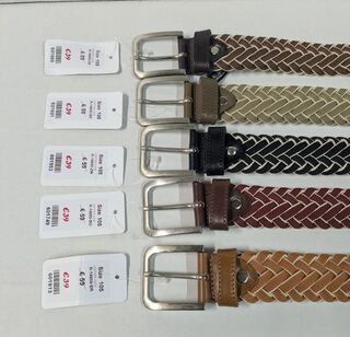 5x Heren riemen, elastisch en gevlochten, diverse kleuren, 105 cm