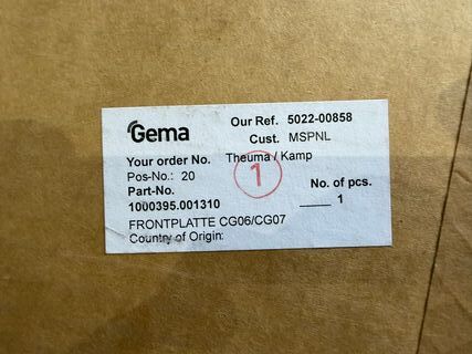 Poedercoat bedieningsfront, Gema, OptiStar CG06/CG07, Wit/grijs