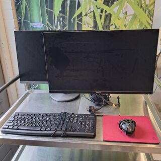 2x Beeldscherm, inc muis & toetsenbord, Logitech, Dell, AOC
