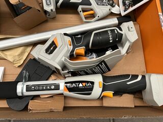 Compacte kettingzaag met diverse accessoires w.o. laders, verlengsteel