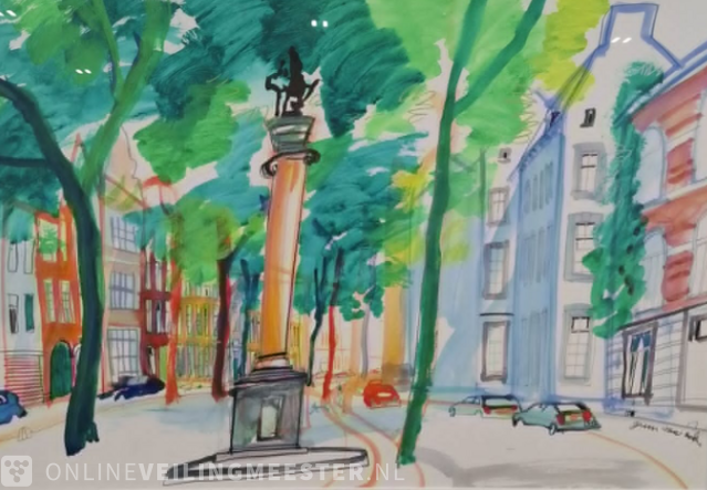 Gouache Guus van Eck, Maastricht, Grote looiersstraat