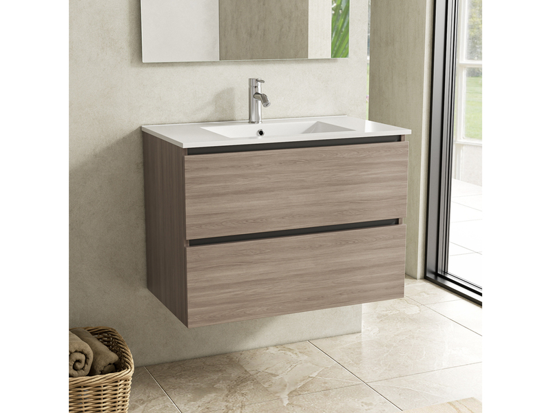 Badkamermeubel 80 cm + wastafel Karo, grey oak