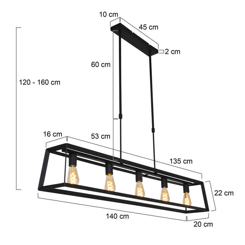 Hanglamp met 5 x een E27 fitting, Mexlite, Buckley 2675ZW, Zwart, 2027 – foto 3 – kavel bij Onlineveilingmeester, Groningen