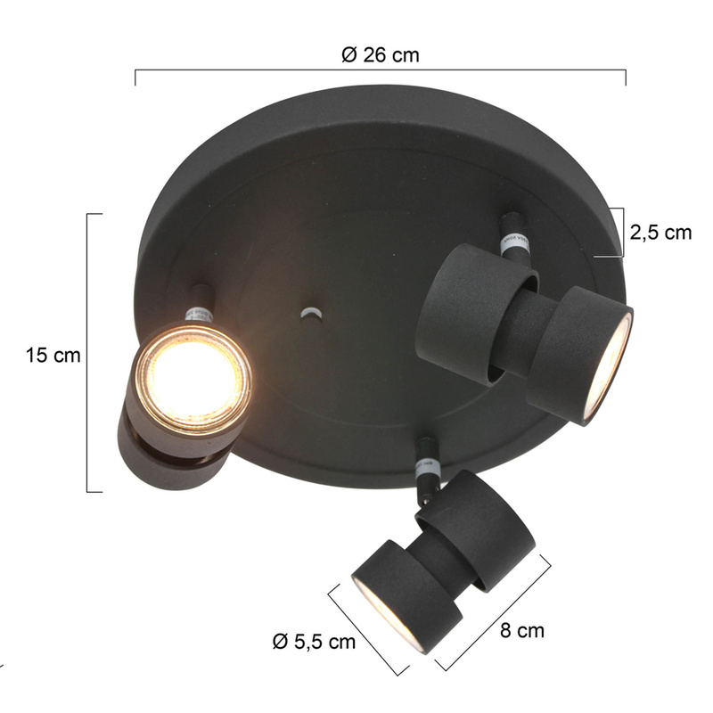 Ronde 3-lichts spot met GU10 lichtbronnen, Steinhauer, Natasja 7905ZW, Zwart, 2026 – foto 3 – kavel bij Onlineveilingmeester, Groningen