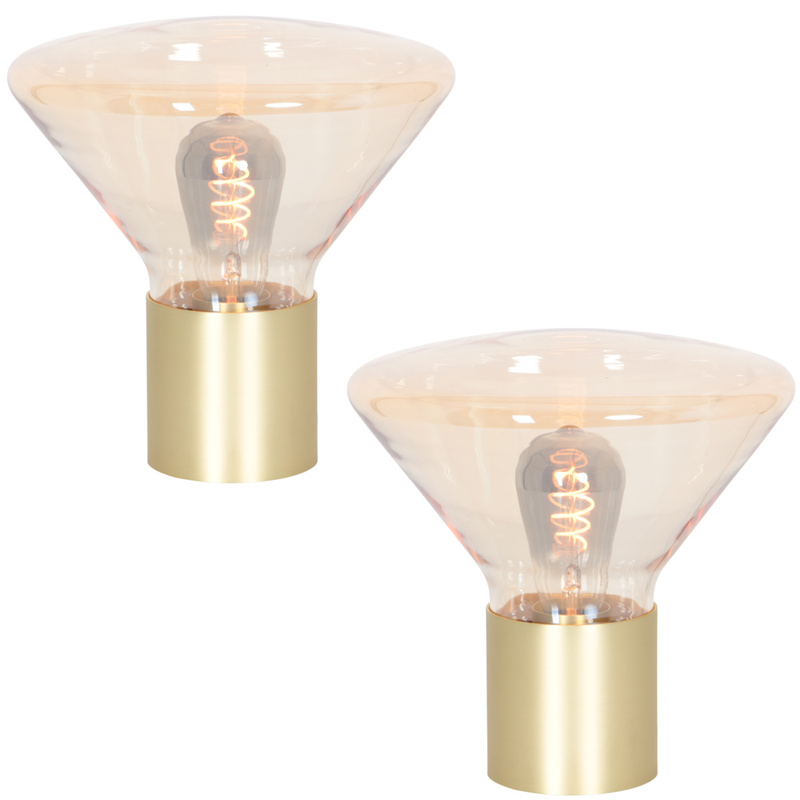 2x Tafellamp – messing lamp met amber glas, Steinhauer, Delta 3401ME, 2026 – kavel bij Onlineveilingmeester, Groningen