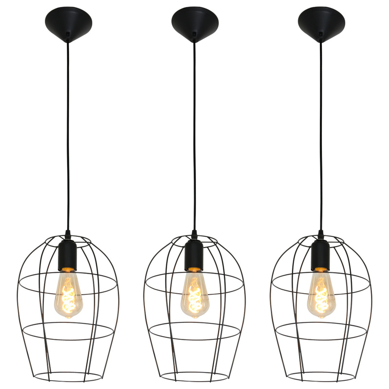 3x Hanglamp – Stijlvol open design met E27 fitting, Mexlite, Minimalics 2705ZW, Zwart, 2026