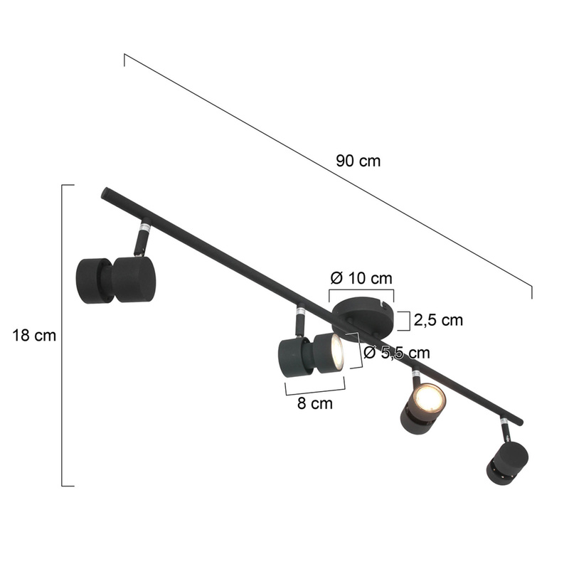 4-lichts spot met dimbaar GU10 licht, Steinhauer, Natasja 7904ZW, Zwart, 2026 – foto 3 – kavel bij Onlineveilingmeester, Heerenveen