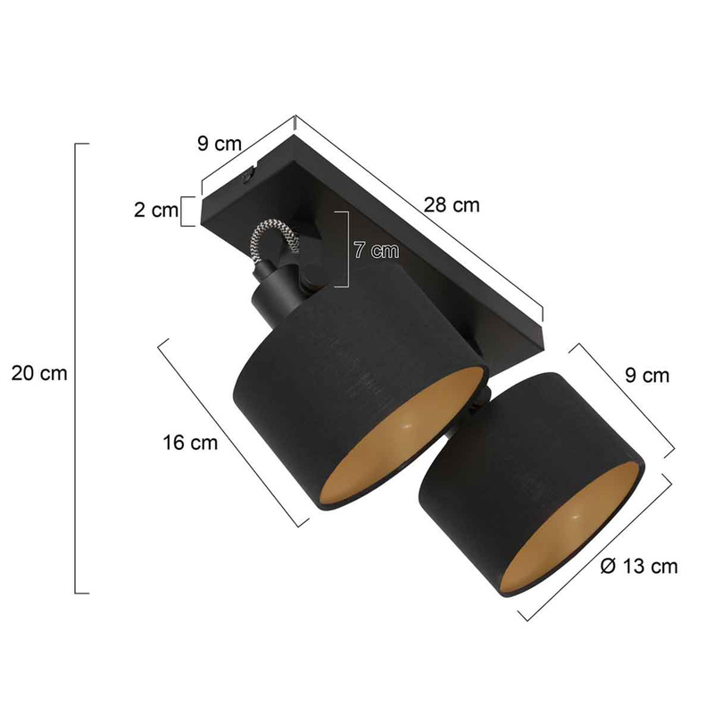 2x 2 lichts Spot zwart met goud kleurige lampenkapjes, Mexlite, Ornoir 3334ZW, 2026 – foto 3 – kavel bij Onlineveilingmeester, Heerenveen