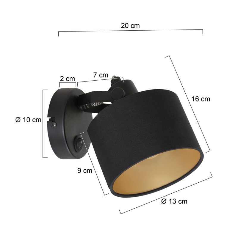2x 1 lichts Spot zwart met goud kleurig lampenkapje, Mexlite, Ornoir 3333ZW, 2026 – foto 2 – kavel bij Onlineveilingmeester, Heerenveen