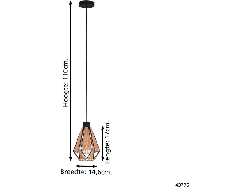 3x Hanglamp - E27 - 17 cm, EGLO, adwickle, zwart/bruin – foto 3 – kavel bij Onlineveilingmeester