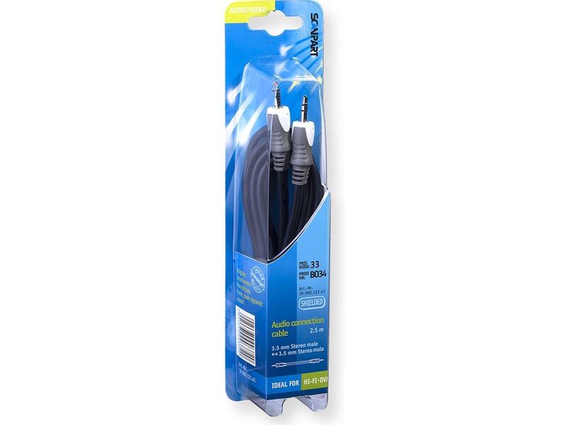 5x Audiokabel 3,5 mm jack male naar 3,5 mm jack male Scanpart, zwart, 2,5 meter