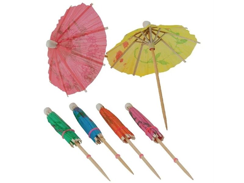 Ca. 22x Cocktailprikkers paraplu tropical, diverse kleuren, 24 stuks per verpakking – foto 2 – kavel bij Onlineveilingmeester