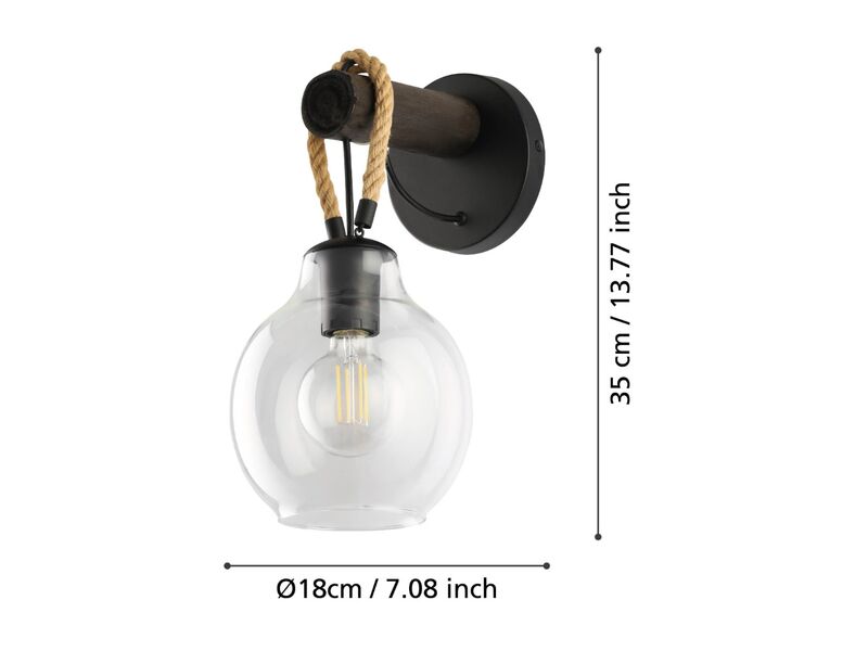Wandlamp 35 cm, EGLO, roding, zwart/bruin – foto 3 – kavel bij Onlineveilingmeester