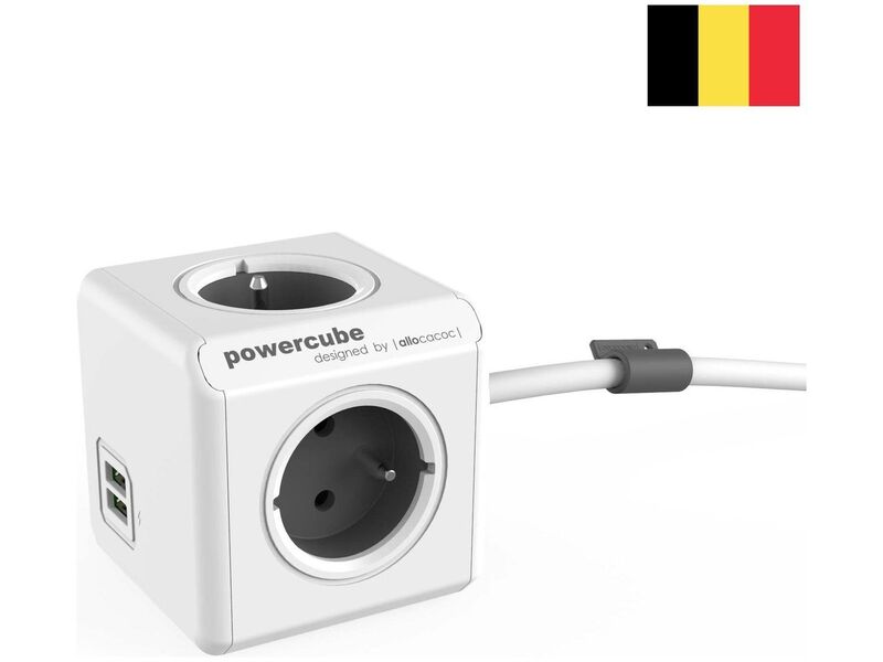 8x Powercube extended duo USB Type E Designnest, wit grijs, met aardepin