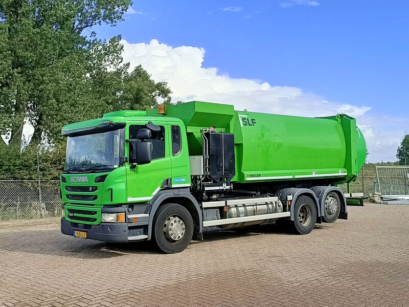 Vuilniswagen, Scania, P280 6x2 opbouw Haller zijlader Zoeller, 2017