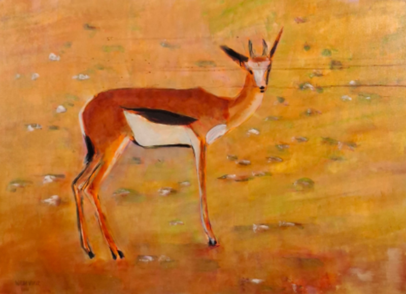 Acryl op doek, Maya Wildevuur, Springbokje, 1994