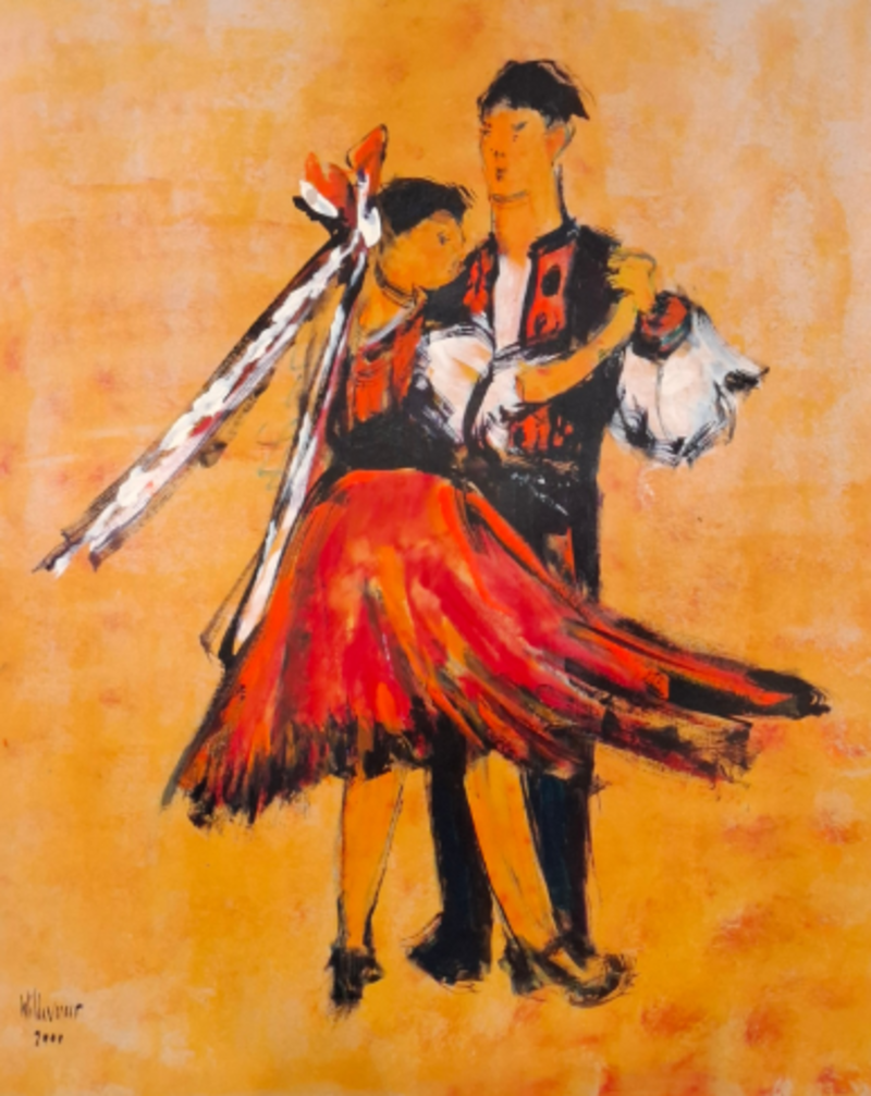 Acryl op papier, Maya Wildevuur, Dansers / Oproakeldais, 1997