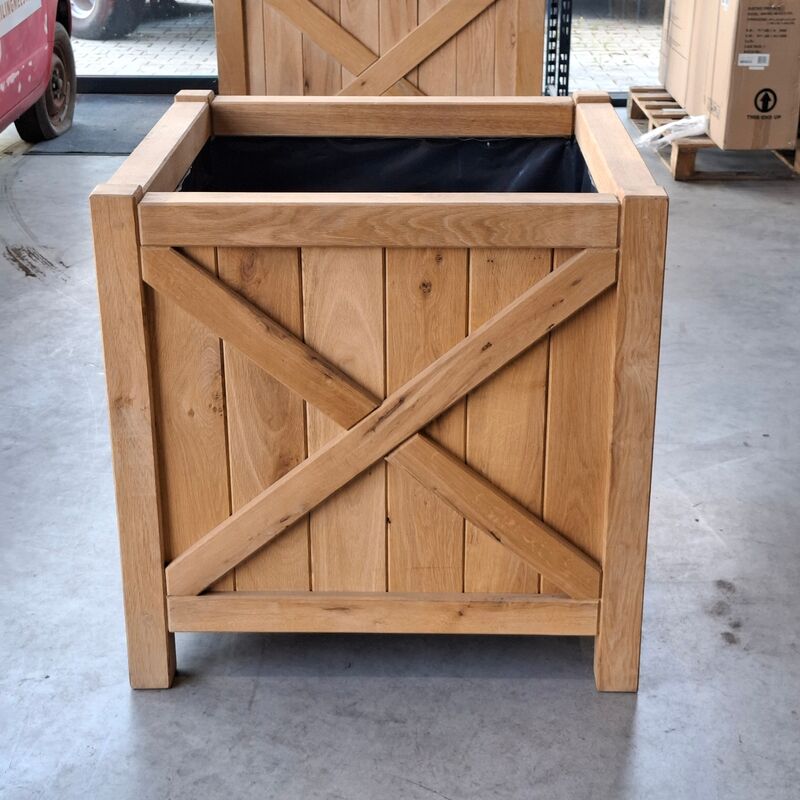 Bloembak, Massief eiken | 80x80x80 cm – foto 2 – kavel bij Onlineveilingmeester, Raalte