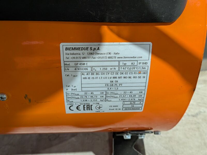 Gasheater 52kW 230V, Biemmedue, GP45M, 2016 – foto 8 – kavel bij Onlineveilingmeester, Heerenveen